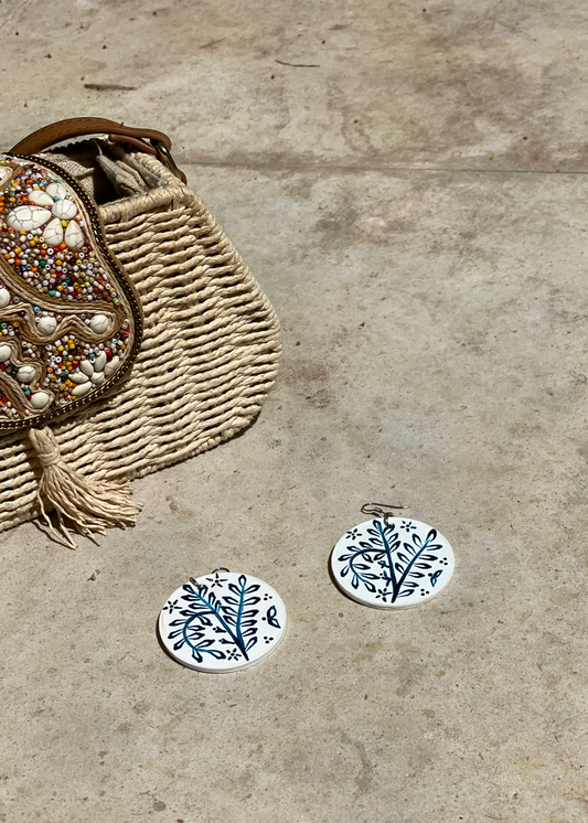 Indigo Hand-painted Leaf Earrings