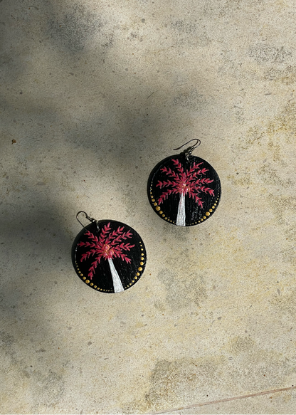 Red Hand-painted Palm Earrings