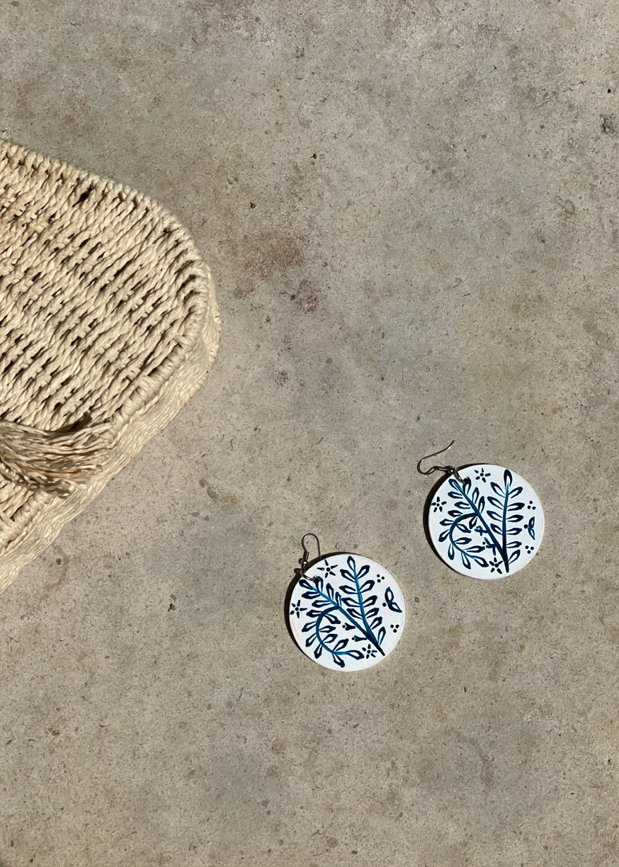 Indigo Hand-painted Leaf Earrings
