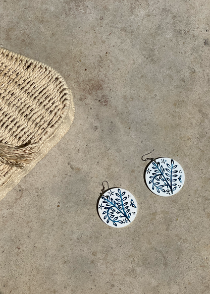 Indigo Hand-painted Leaf Earrings