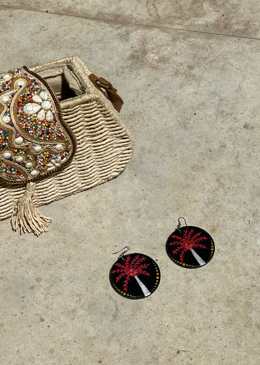 Red Hand-painted Palm Earrings