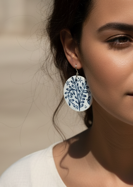 Indigo Hand-painted Leaf Earrings