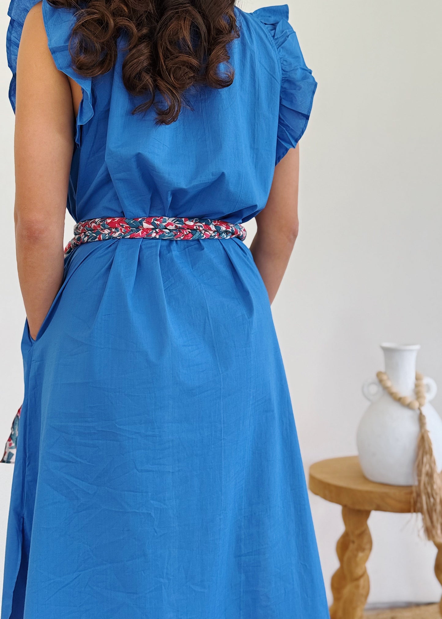 Ruffle Embroidered Palm Midi Dress