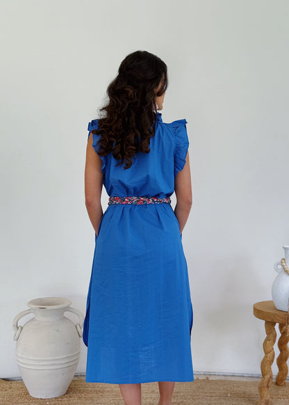Ruffle Embroidered Palm Midi Dress