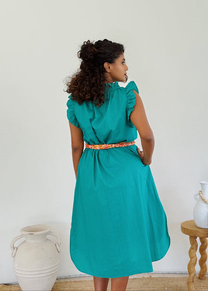 Ruffle Embroidered Palm Midi Dress