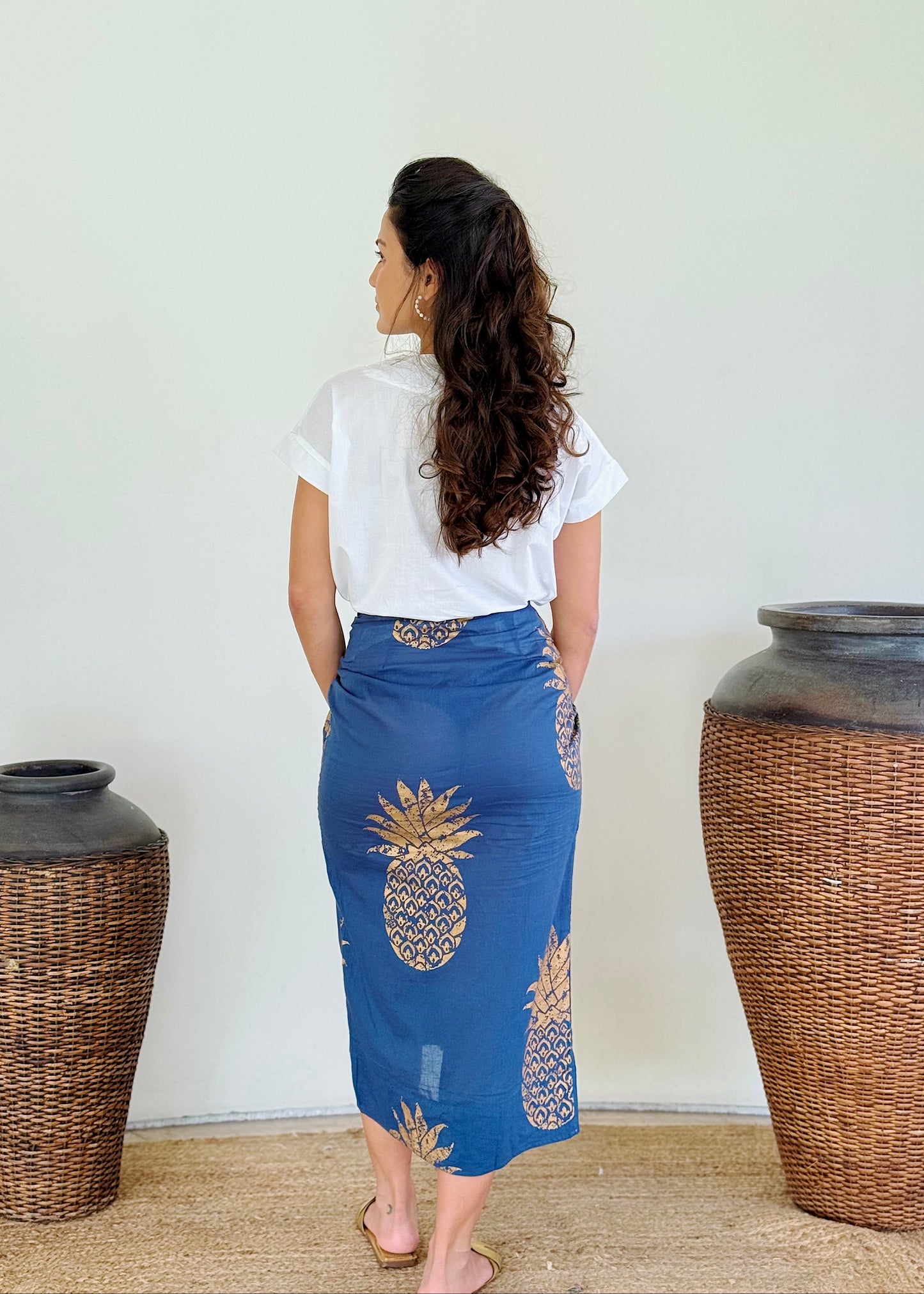 Golden Pineapple Midi Wrap Skirt