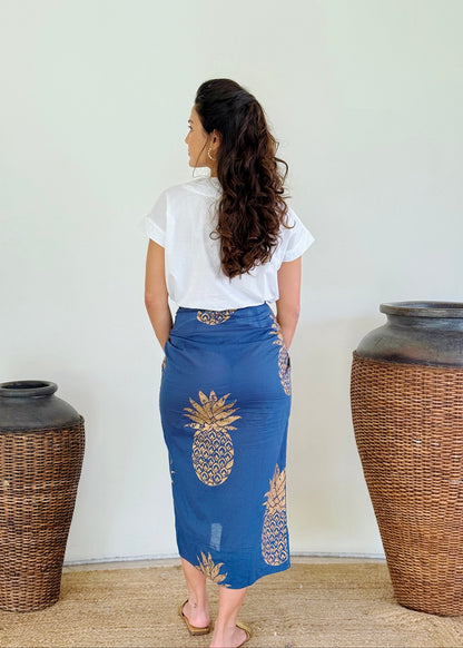 Golden Pineapple Midi Wrap Skirt