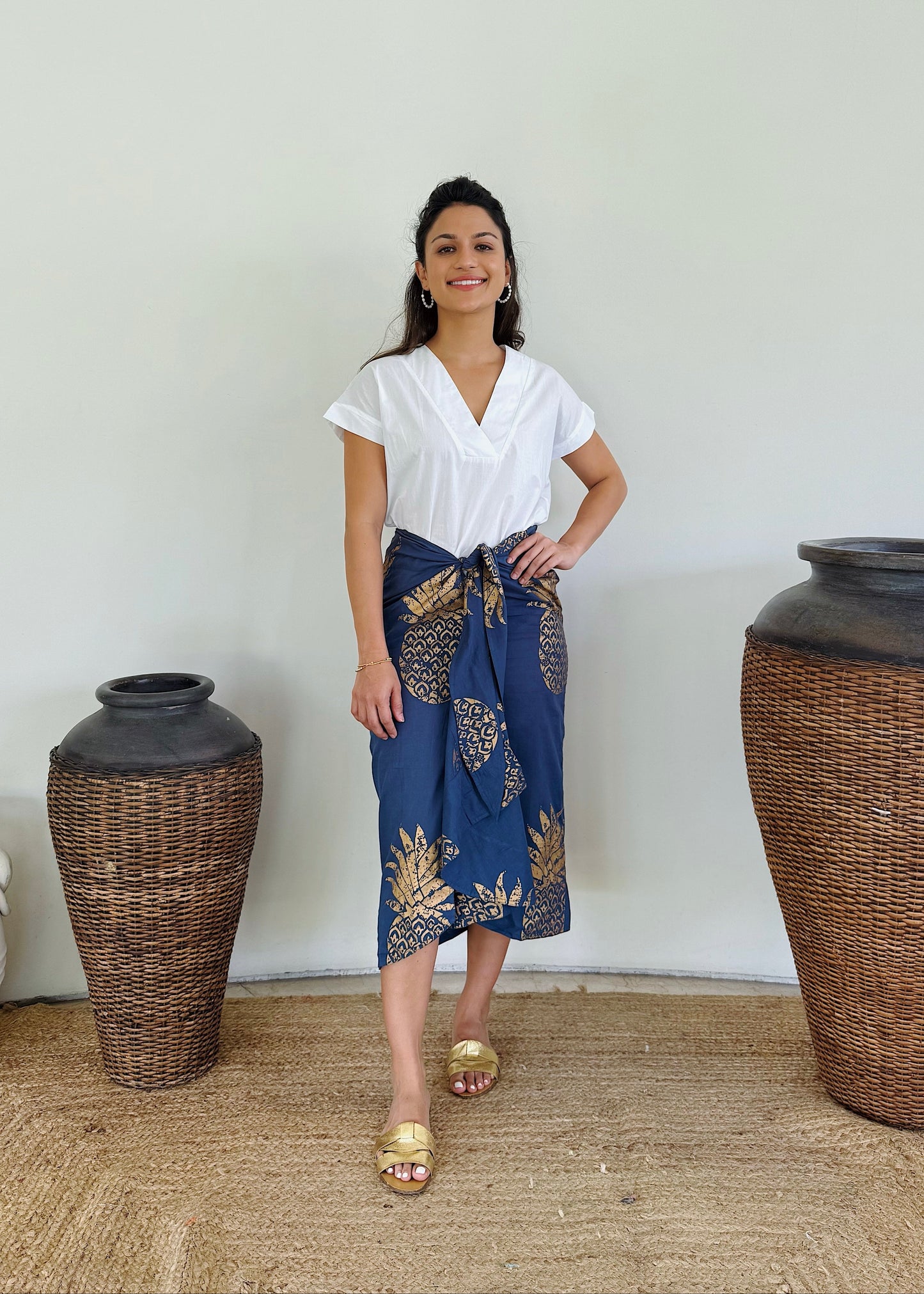 Golden Pineapple Midi Wrap Skirt