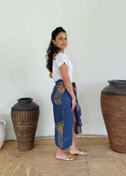 Golden Pineapple Midi Wrap Skirt