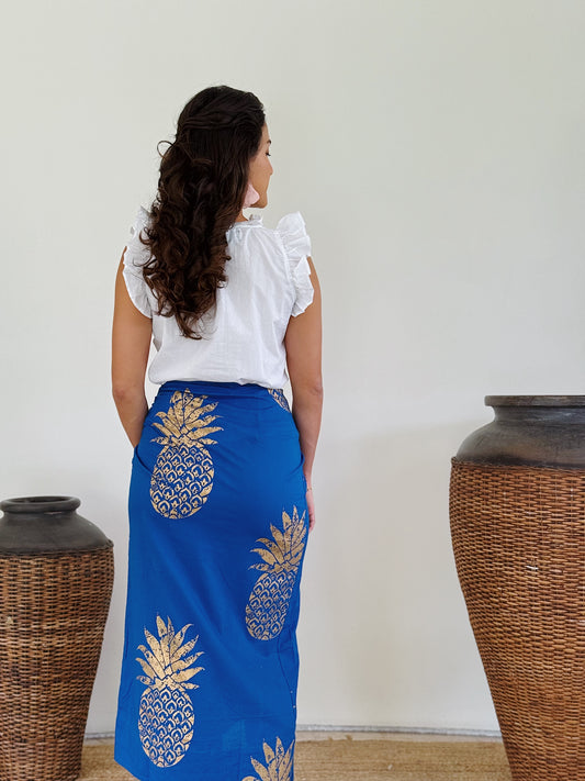 Golden Pineapple Midi Wrap Skirt