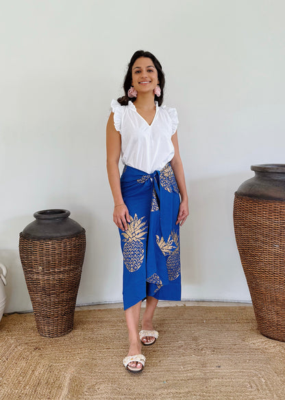 Golden Pineapple Midi Wrap Skirt