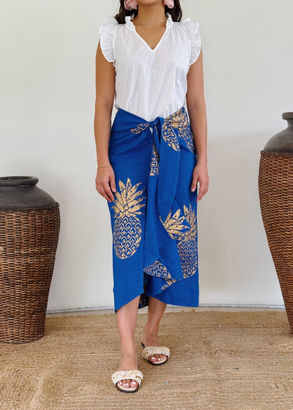 Golden Pineapple Midi Wrap Skirt
