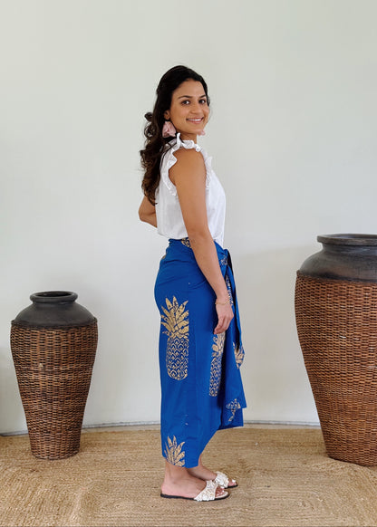 Golden Pineapple Midi Wrap Skirt