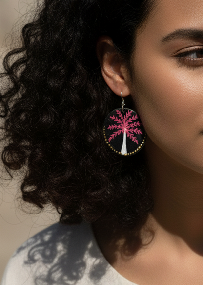 Red Hand-painted Palm Earrings